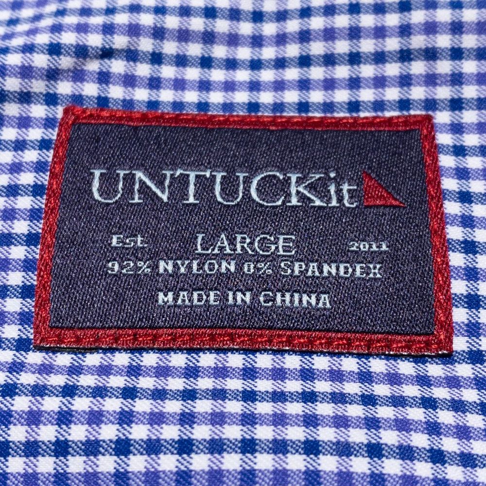 UNTUCKit Performance Shirt Men's Large Wicking Nylon Blue Check Button-Up - Picture 3 of 10